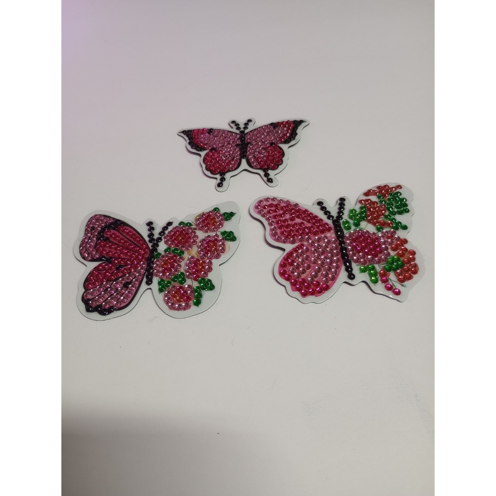 Set Of‎ 3 Fuchsia Diamond Painted Butterfly Magnets